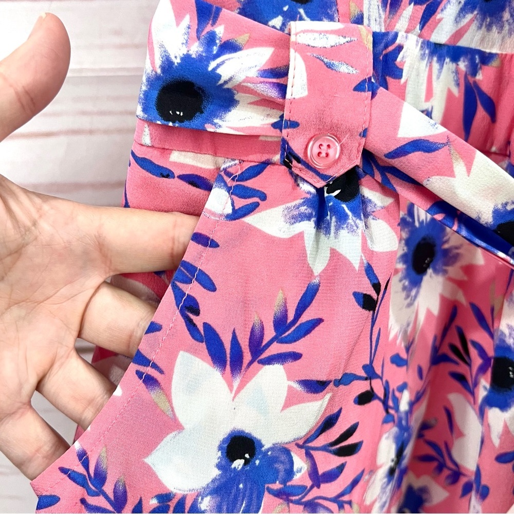 Yumi Kim Paradise Faux Wrap Surplice Romper Jumpsuit Pink Floral Safari Silk - Picture 7 of 16